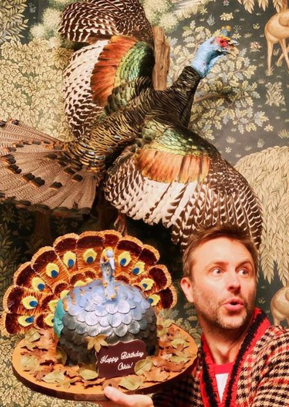 "If someone were to ask me why I would use a chainsaw carving knife while wearing a Jason mask, my answer would be that it’s because I don’t have a Leatherface mask. Here are some pics of last nights Turkeysgiving feast which hosted 16 family and friends. 🦃 There is just no way to overstate the amazingness of @lydiahearst." Chris Hardwick