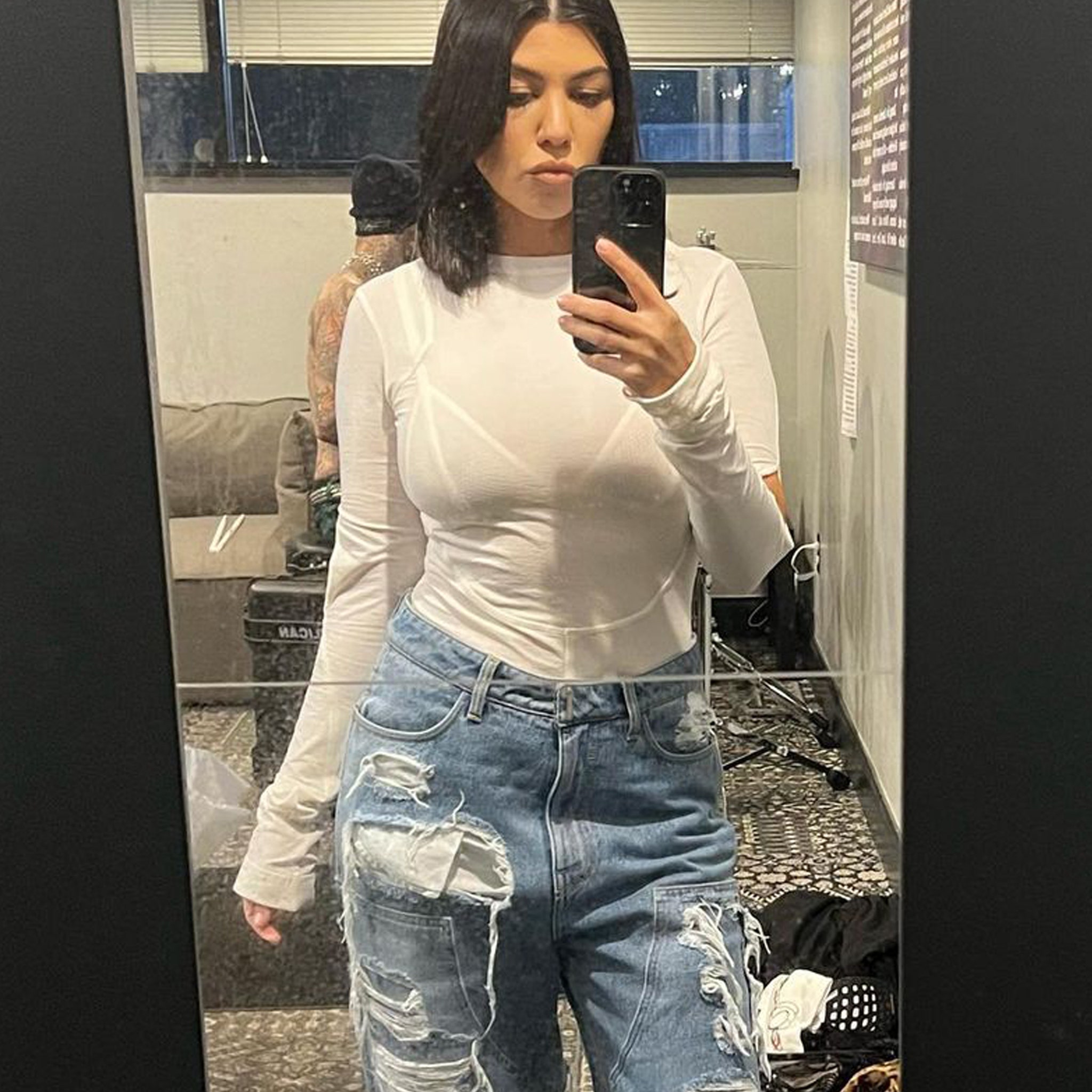 WornOnTV Khloes distressed denim jeans on The Kardashians  Khloe  Kardashian  Clothes and Wardrobe from TV