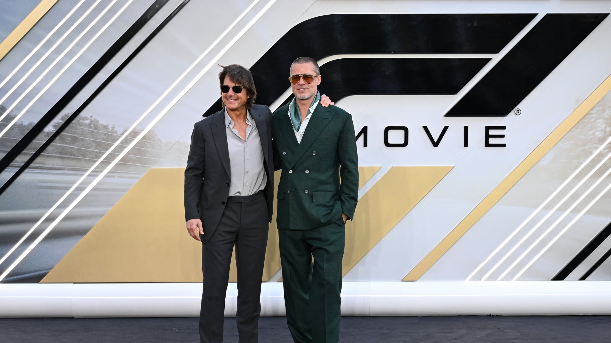 Brad Pitt Poses With Tom Cruise and Girlfriend Ines de Ramon at F1 Premiere