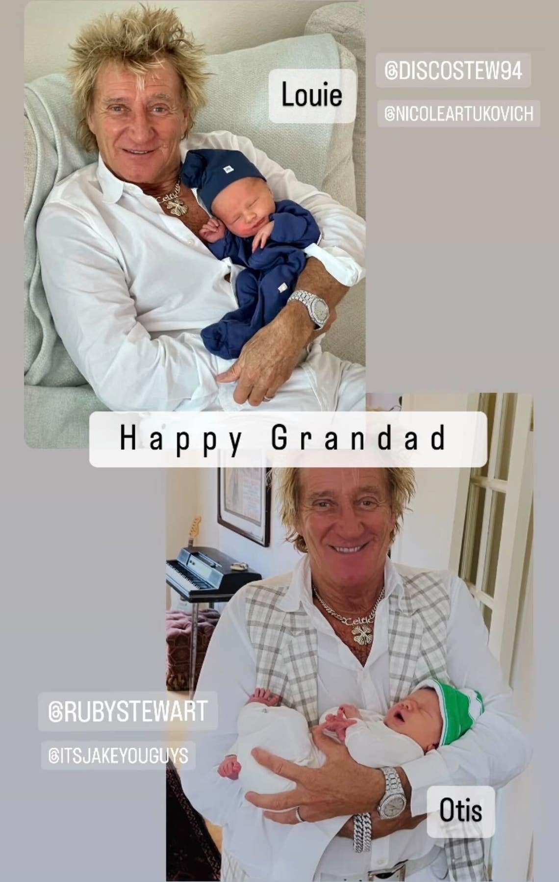 Rod Stewart shares first photos alongside his two grandchildren.