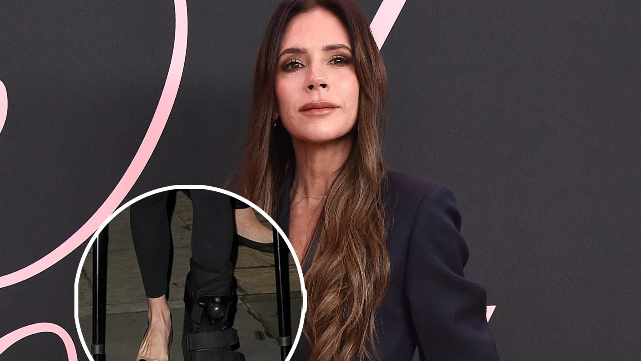 Victoria Beckham Wears One Heel While Walking on Crutches After Breaking Foot