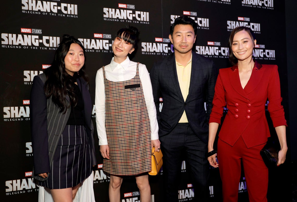 Awkwafina, Meng'er Zhang, Simu Liu and Fala Chen walk the red carpet at a special NYC screening of "Shang-Chi and the Legend of the Ten Rings" on August 30, 2021.