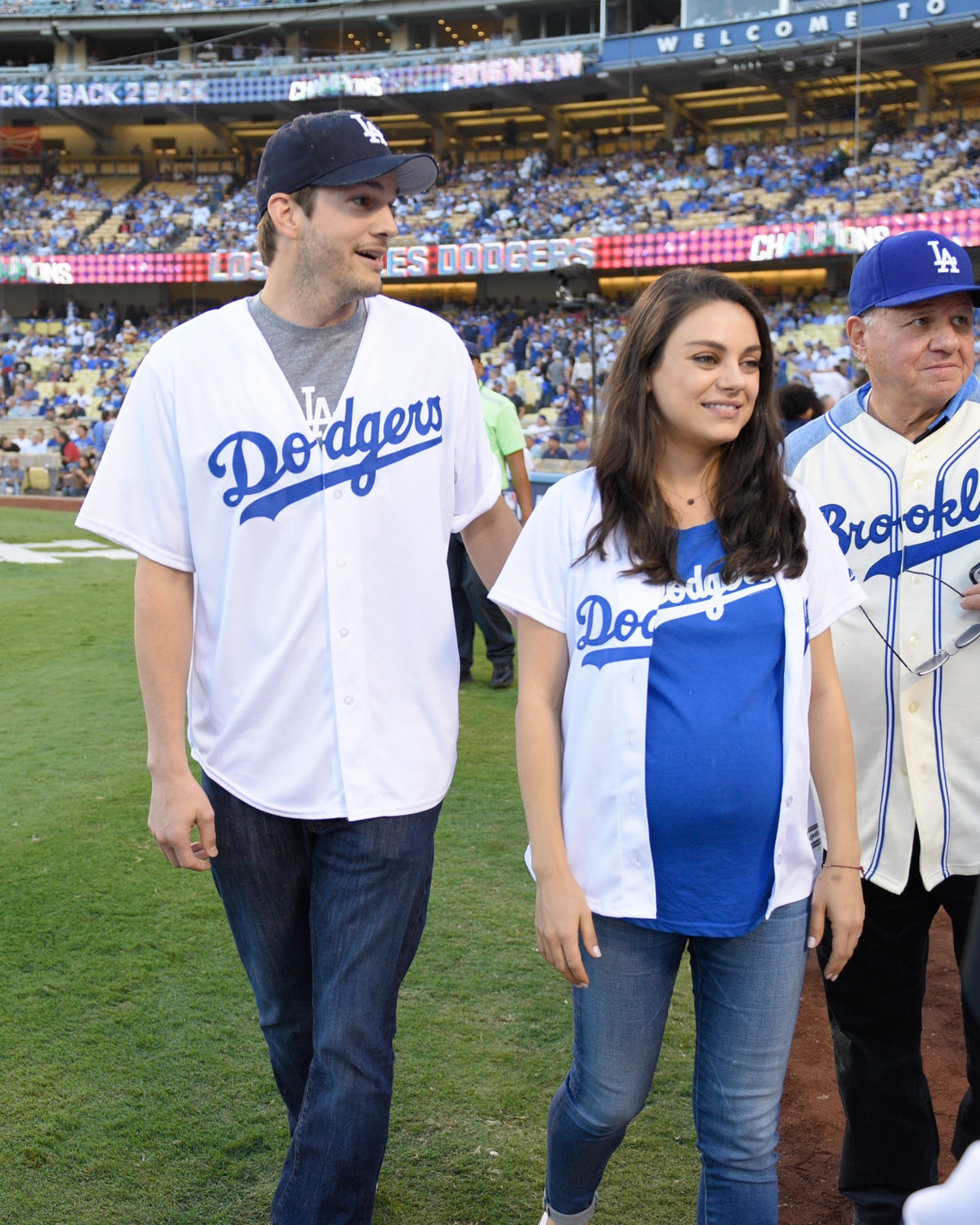 Celebrities at Los Angeles Dodgers game. The Oakland Athletics vs. Los  Angeles Dodgers at Dodger Stadium in Los Angeles CA. Featuring: Ashton  Kutcher, Mila Kunis Where: Los Angeles, California, United States When