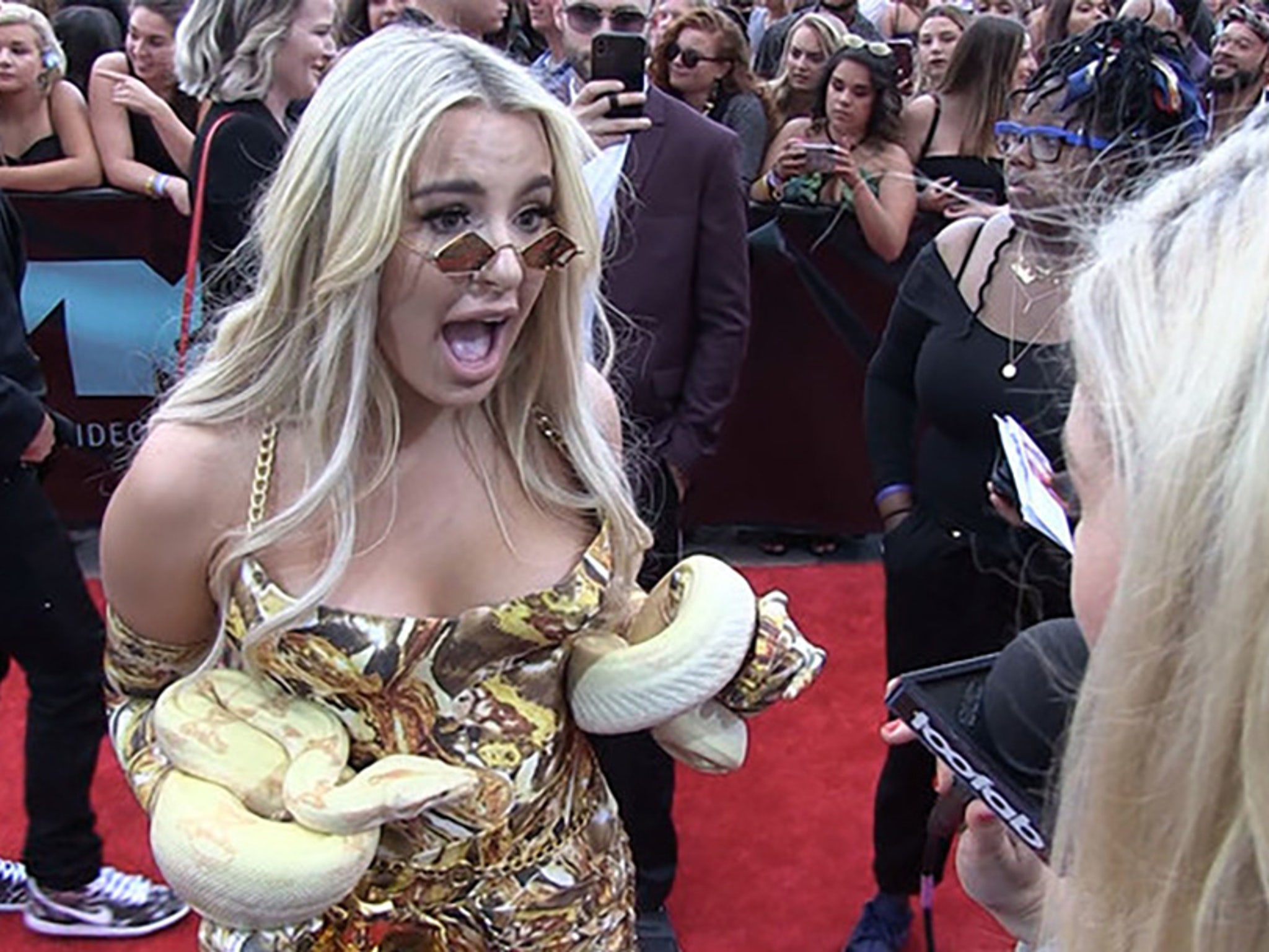 Did Tana Mongeau Throw Shade at Jake Paul with VMAs Red Carpet Snake?