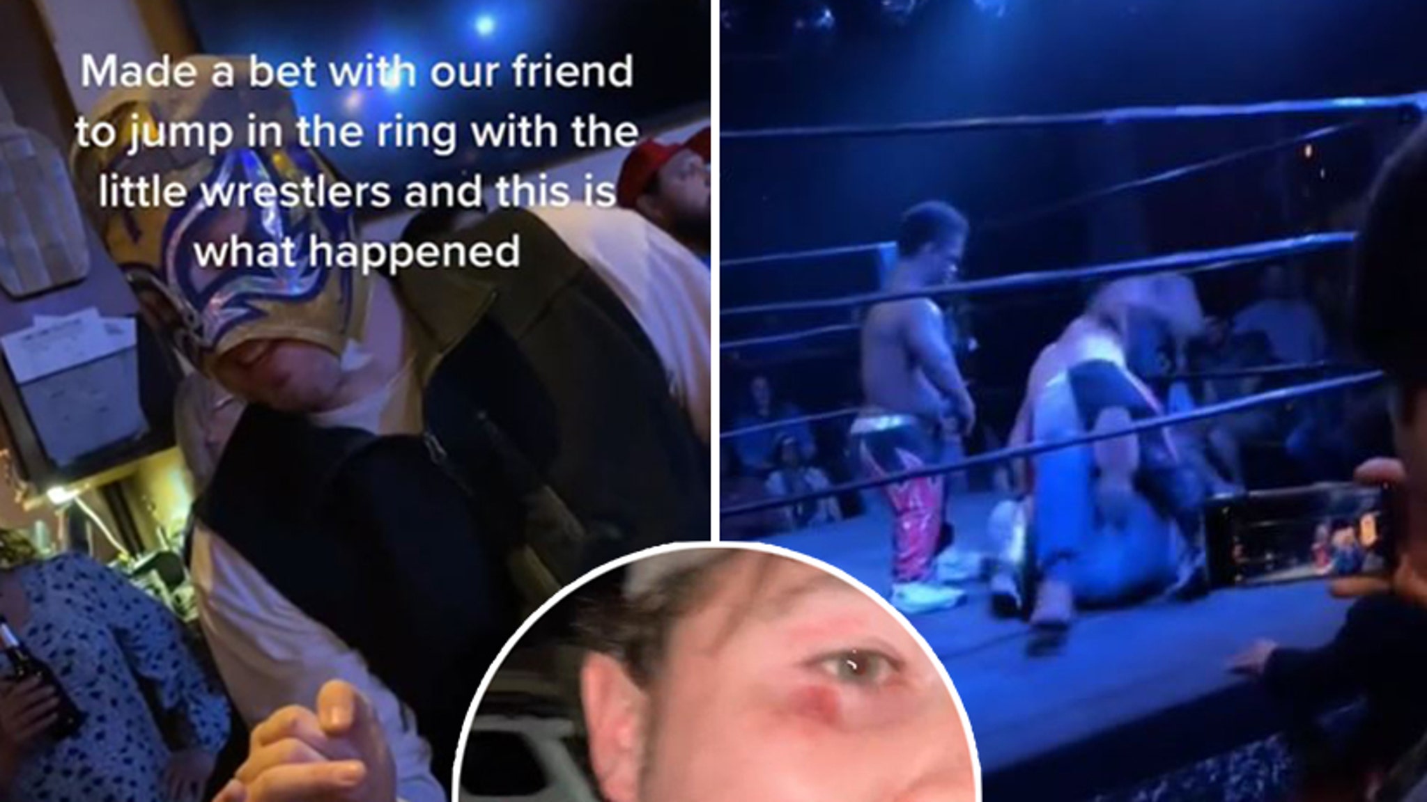 Fan Makes Bet to Jump in Ring With Little Wrestlers, Instantly Regrets It.