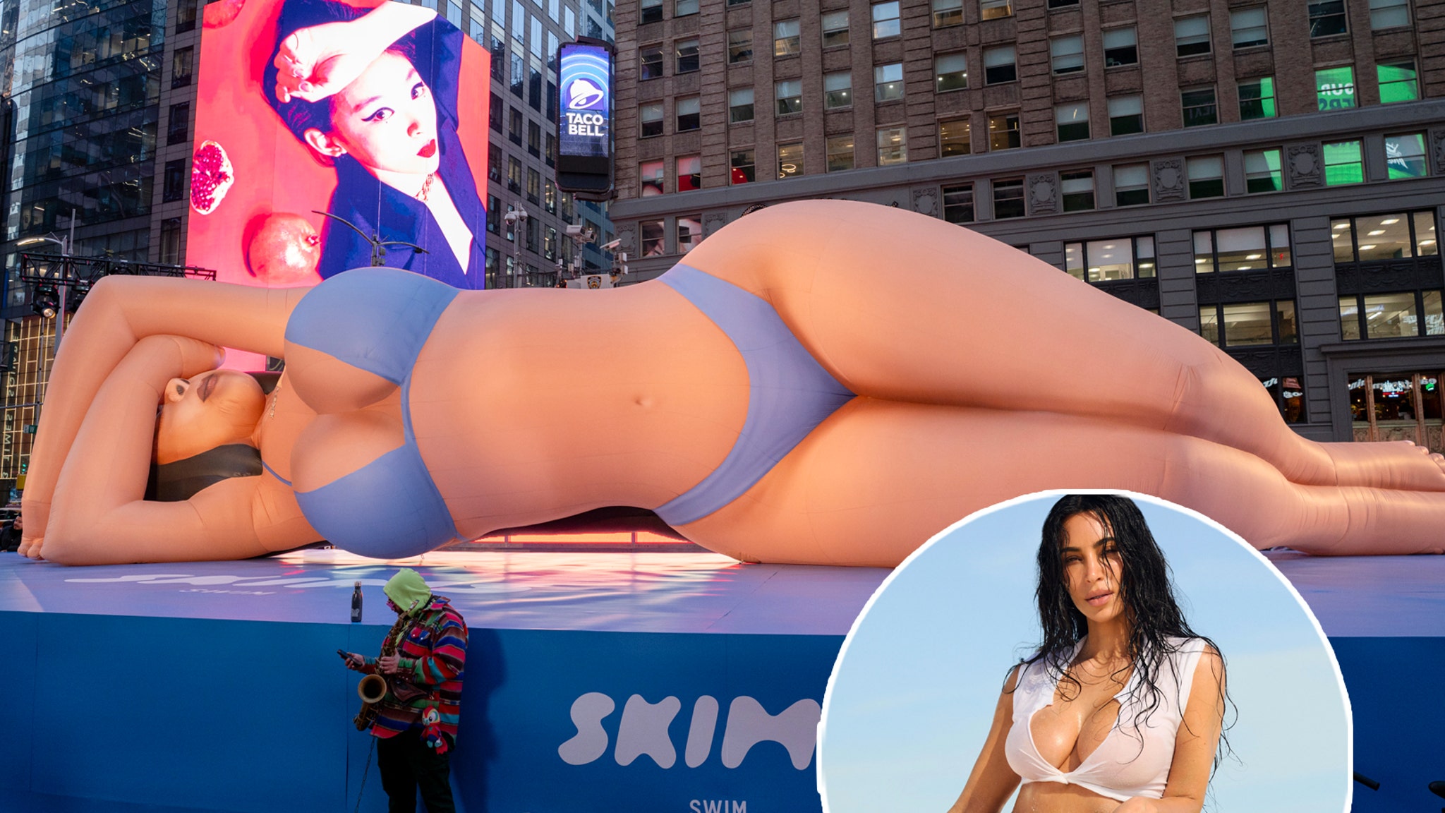 Fans React to 'Terrifying' 60-foot SKIMS Bikini Blowup Doll in Times Square