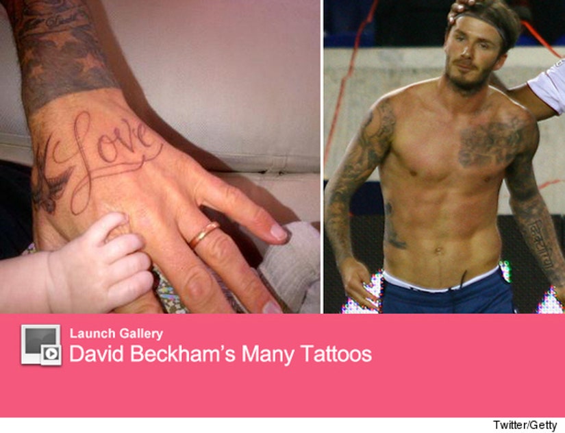 David Beckham Shows Off New Tattoo, Baby Harper
