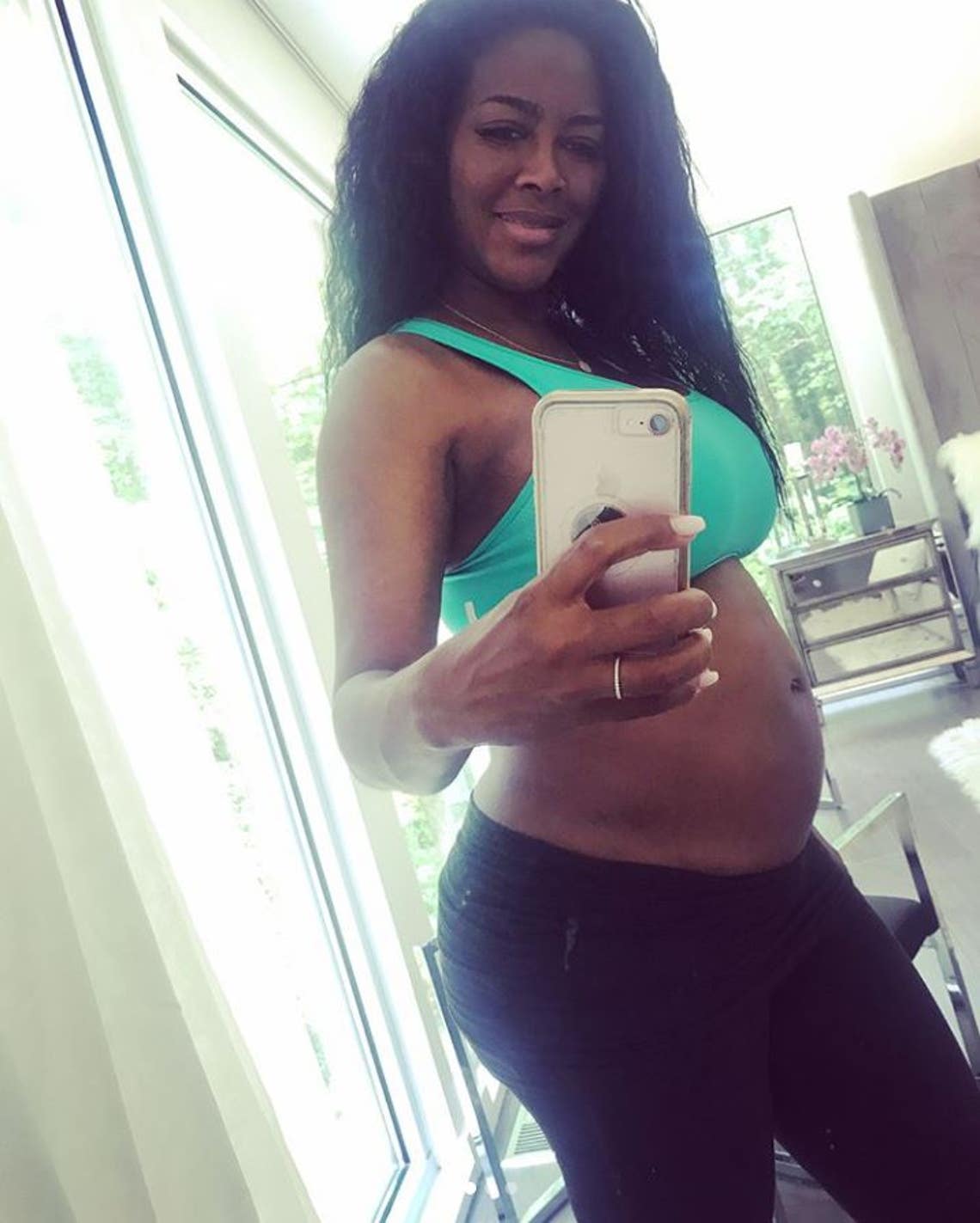"#BabyDaly is growing! I'm feeling much better now and baby is giving me amazing skin and I'm not having crazy cravings. Actually, I'm eating less bc baby is moving up. 
So far all the tests and ultrasounds say baby is healthy! Thank God. Please continue to pray for our family! 
#miraclebaby #weloveyou #itsnevertoolate #GodsSpeed #ThatsMrsDalyToYou #babybump #ThankYouJehovah #IVF" Kenya Moore