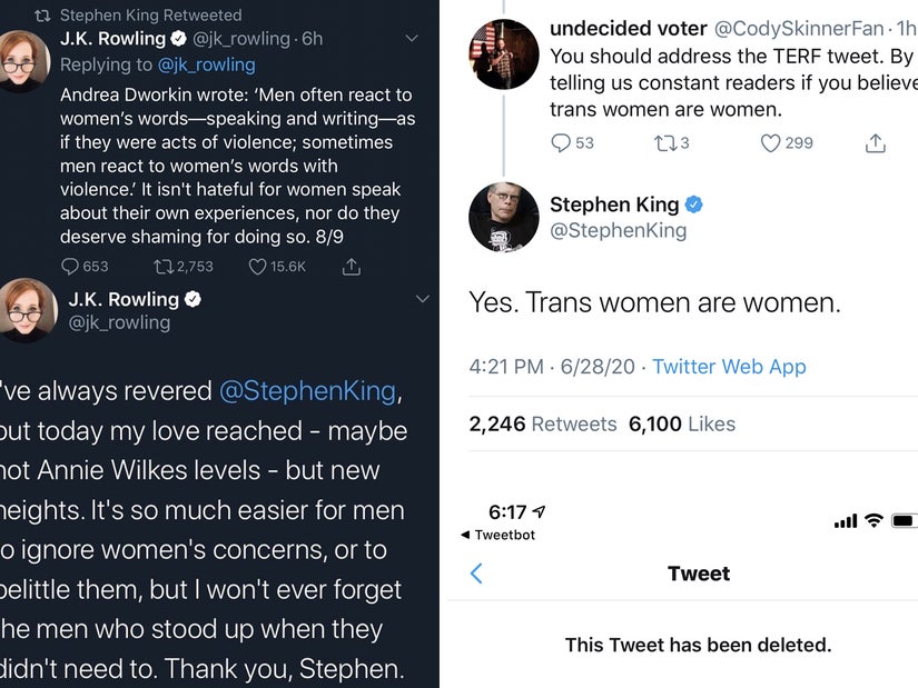 Jk Rowling Deletes Praise Of Stephen King After He Tweets Trans Women Are Women