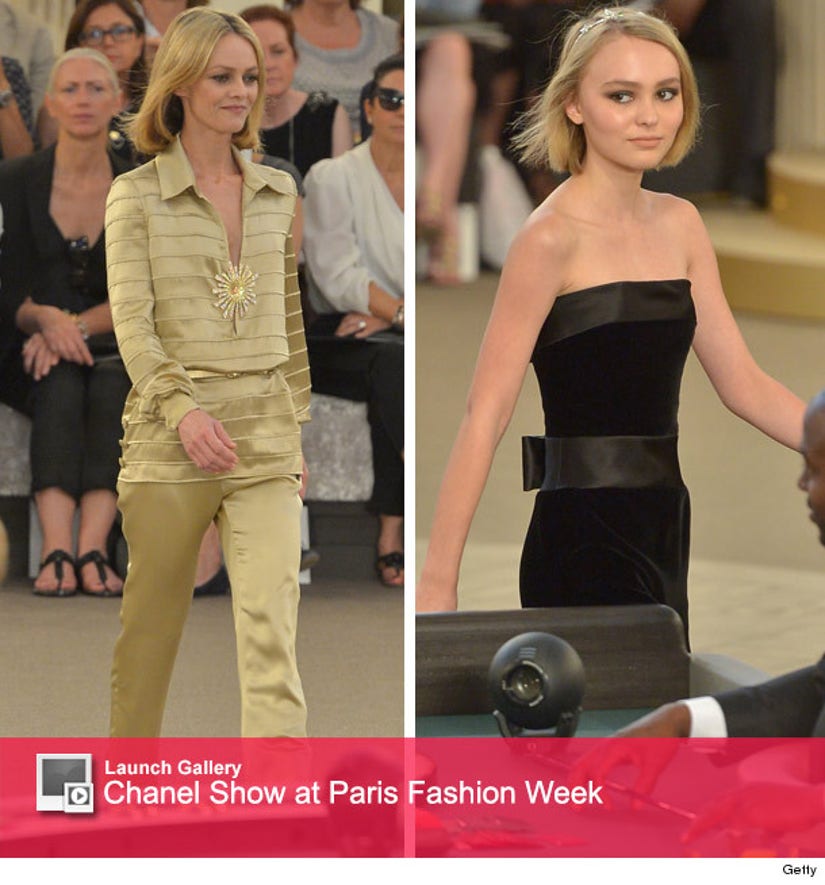 Vanessa Paradis and Lily-Rose Depp arrive at the Chanel show as