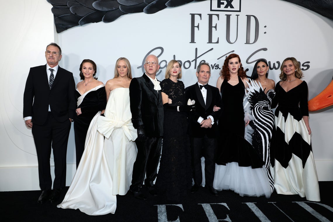 Jon Robin Baitz, Diane Lane, Chloe Sevigny, Ryan Murphy, Naomi Watts, Tom Hollander, Molly Ringwald, Demi Moore, and Calista Flockhart attend FX's "Feud: Capote VS. The Swans" New York Premiere at Museum of Modern Art on January 23, 2024 in New York City.