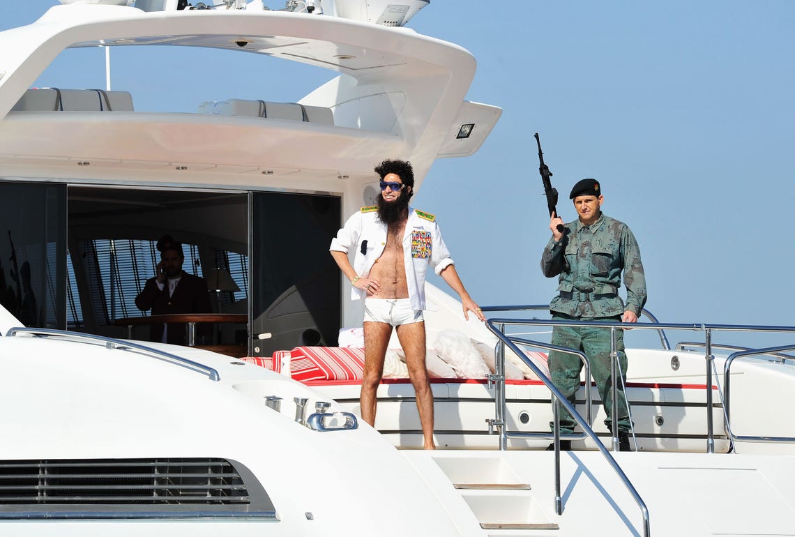 Admiral General Aladeen spotted on a yacht at the 65th Annual Cannes Film Festival in Cannes, France (May 16, 2012).