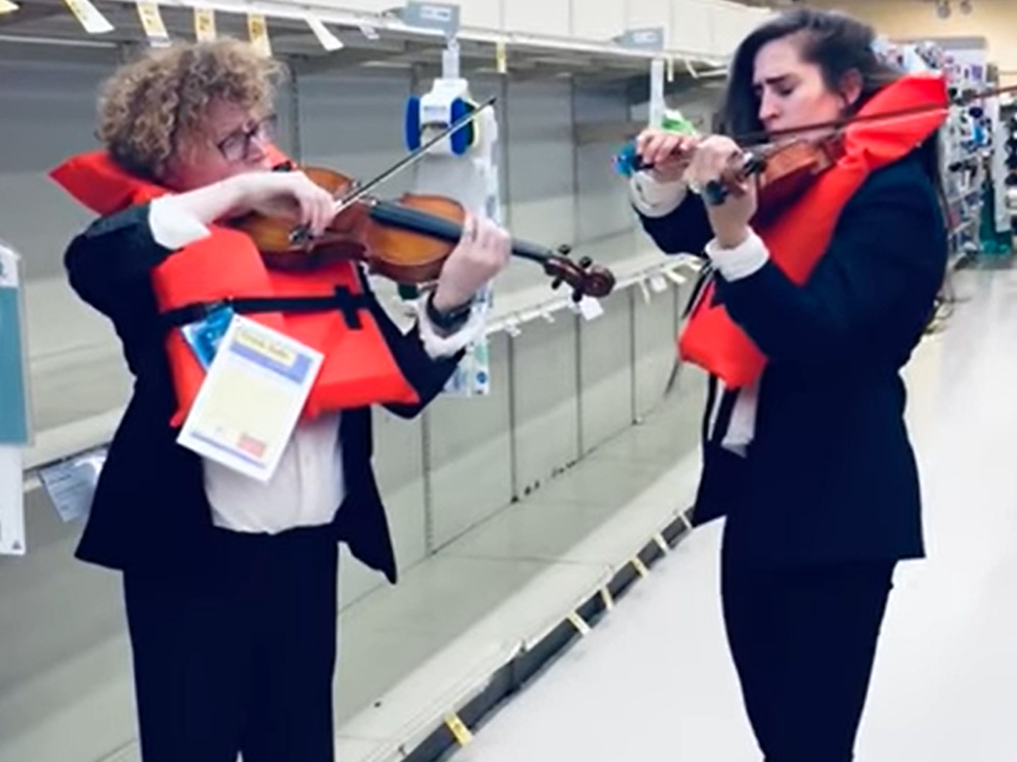 Watch Violinists Play Titanic Hymn In Empty Toilet Paper Aisle