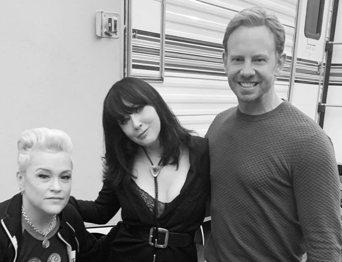 "Band photos #bh90210," Shannen Doherty with "90210" costars Ian Ziering and Christine Elise