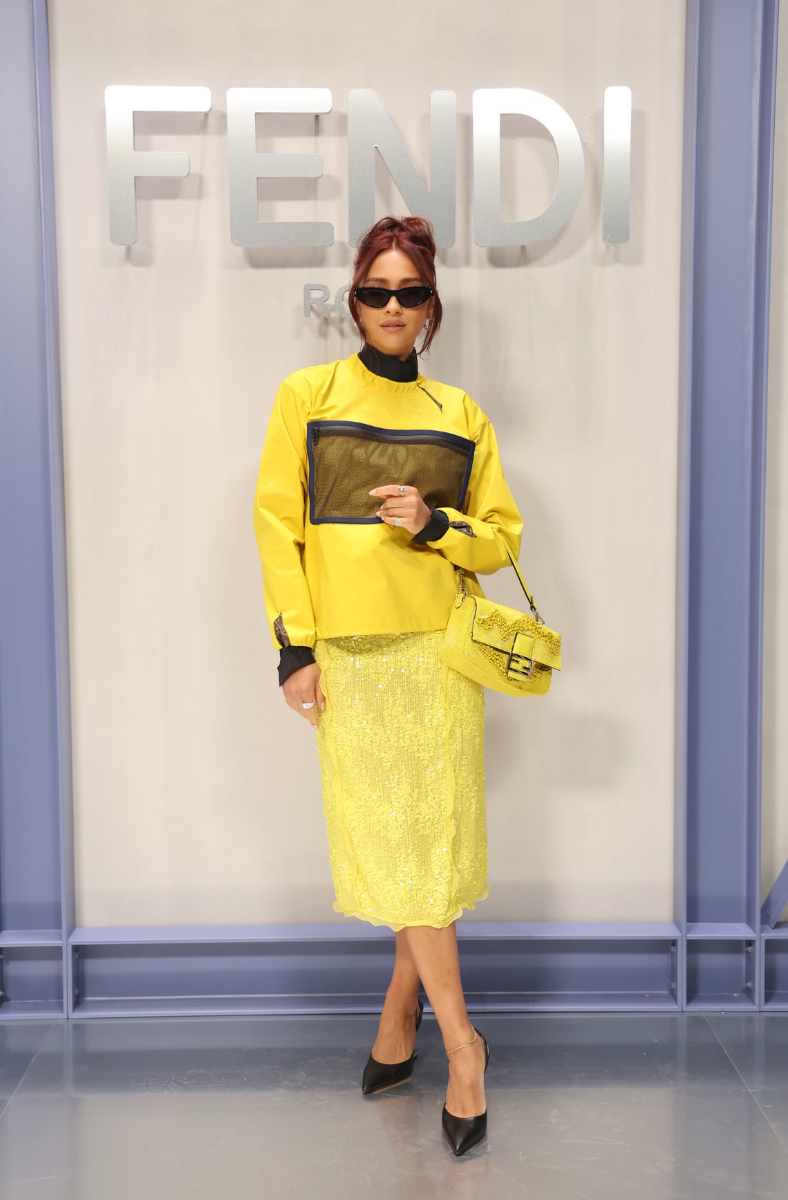 Shay Mitchell is seen at the Fendi Spring Summer 2023 Show during Milan Fashion Week on September 21, 2022 in Milan, Italy.