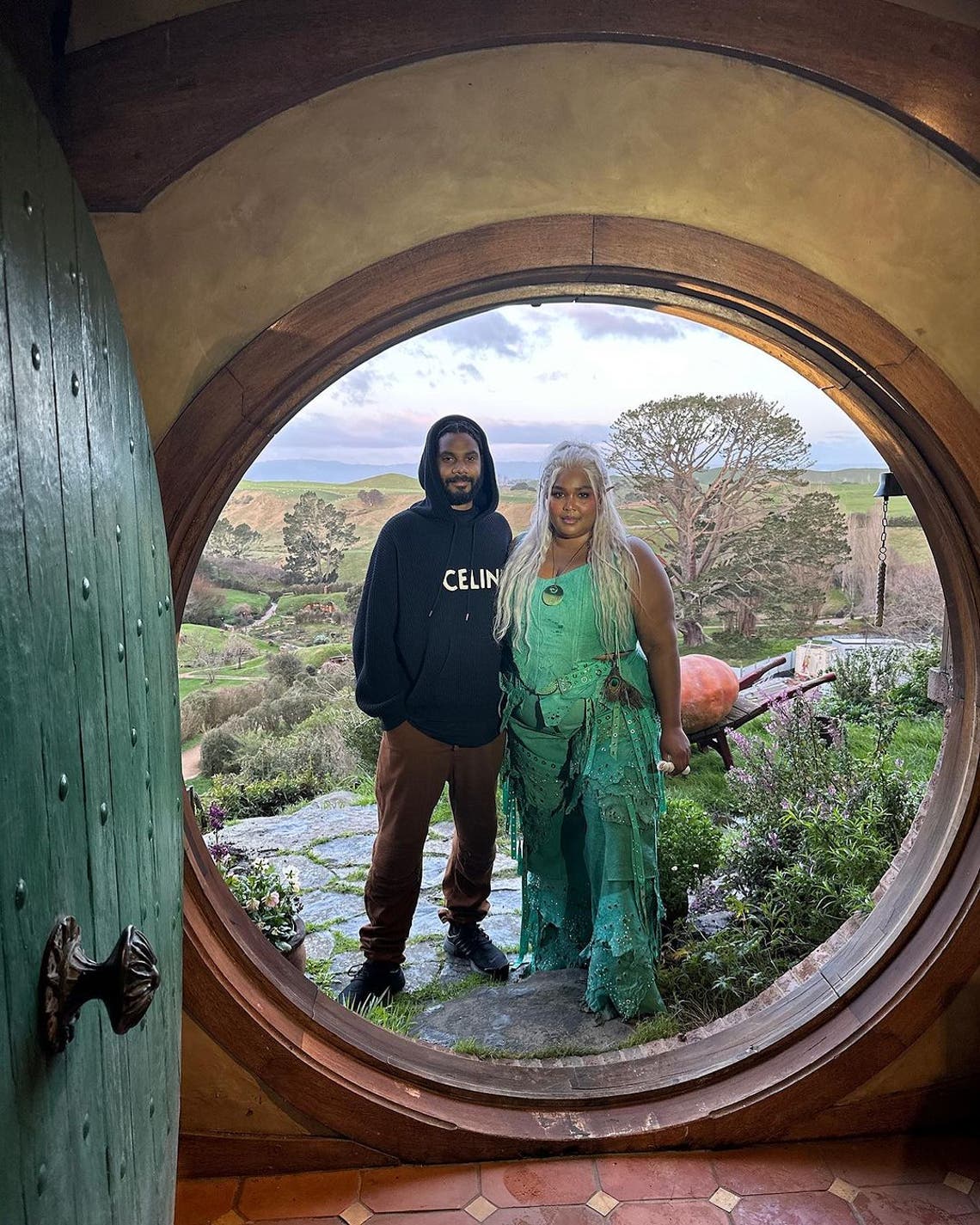 "House hunting," Lizzo captioned photos from a trip to the Hobbiton set from Lord of the Rings, which she visited with boyfriend Myke Wright during a tour stop on New Zealand.