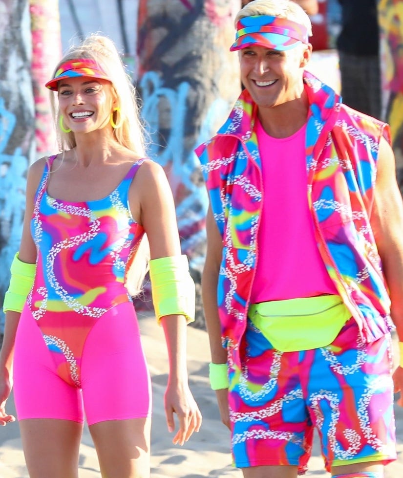 Margot Robbie & Ryan Gosling Are a Neon Dream In New Barbie Set Pho...