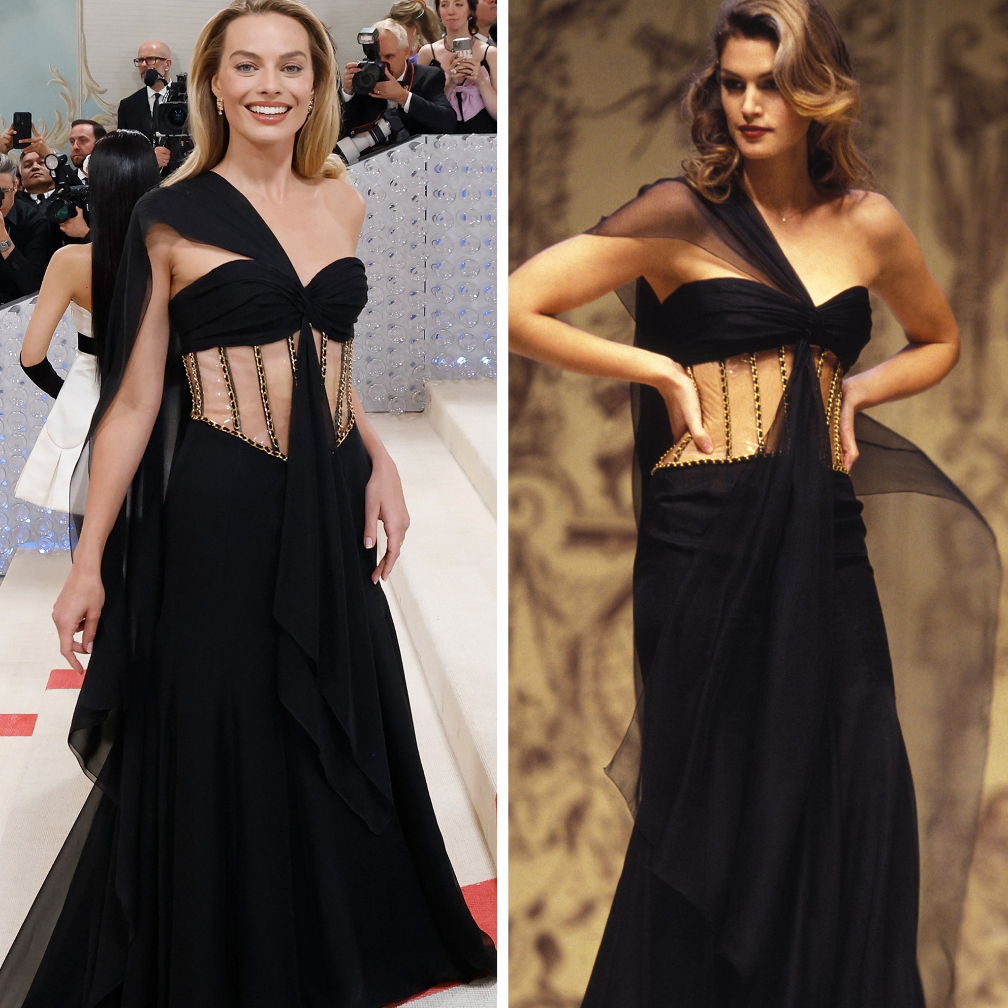 Margot Robbie Wears Replica of Cindy Crawford's 1993 Chanel Gown to Met Gala
