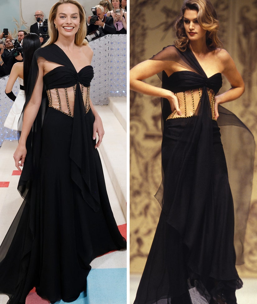 Margot Robbie Wears Replica of Cindy Crawford's 1993 Chanel Gown to
Met Gala