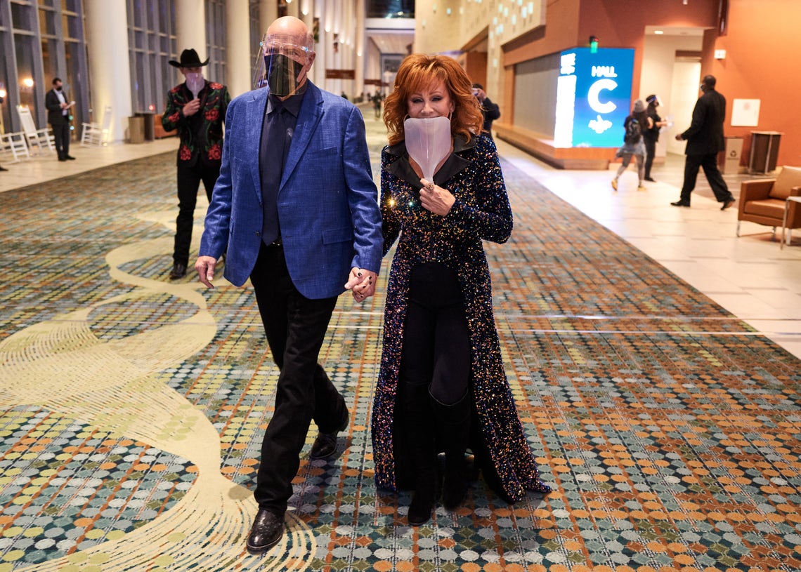 Rex Linn and Reba McEntire attend the 54th Annual CMA Awards at Music City Center on November 11, 2020 in Nashville, Tennessee.