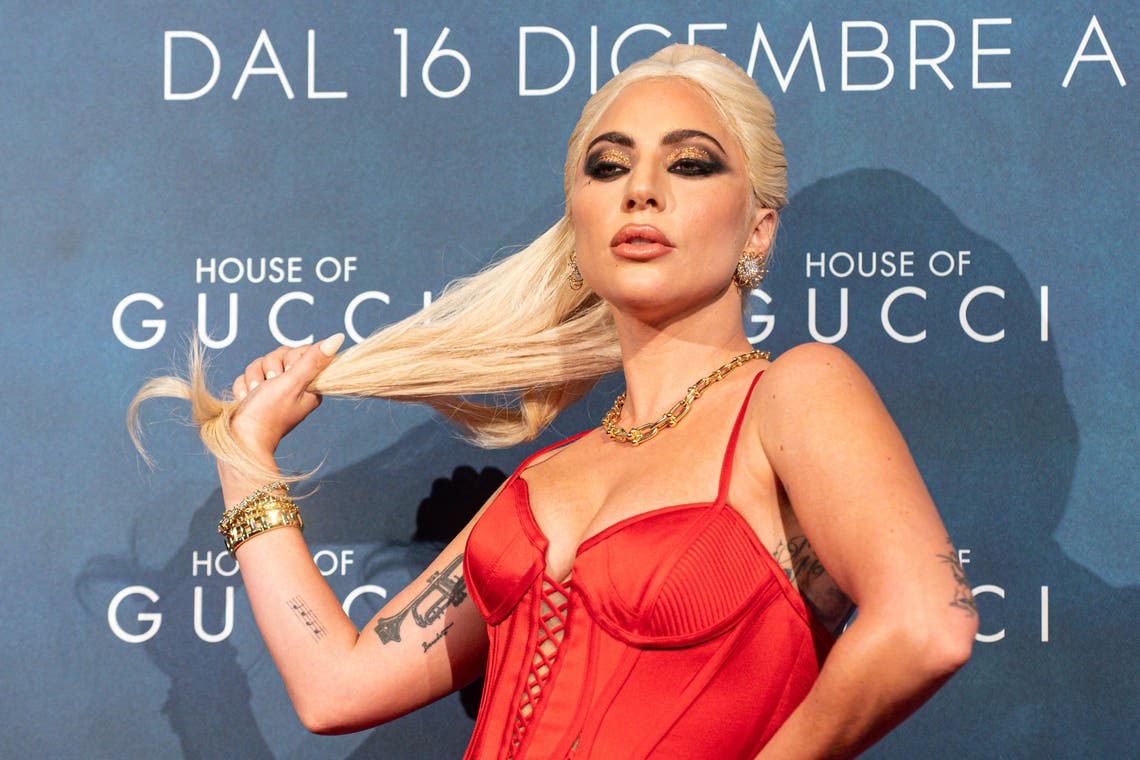 Lady Gaga attends the photocall of the Italian premiere of the movie "House Of Gucci" at The Space Cinema Odeon on November 13, 2021 in Milan, Italy.