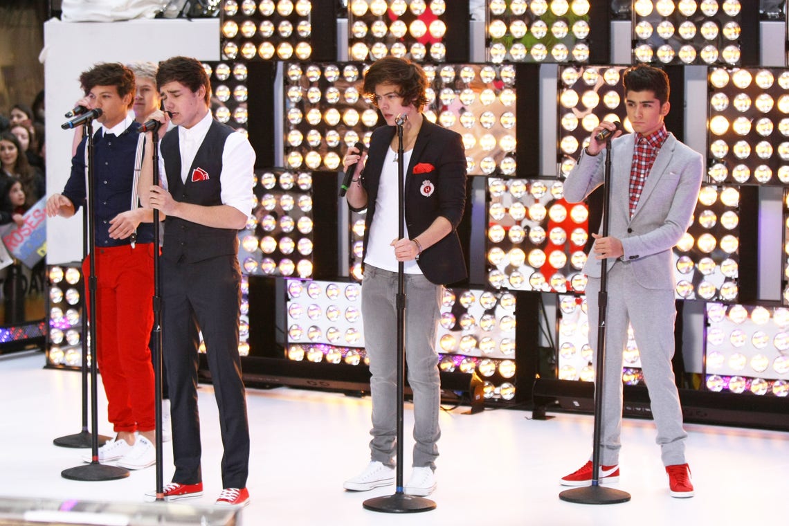 Niall Horan, Louis Tomlinson, Liam Payne, Harry Styles and Zayn Malik of the band One Direction perform on NBC's "Today" show at Rockefeller Plaza in New York City (March 12, 2012).