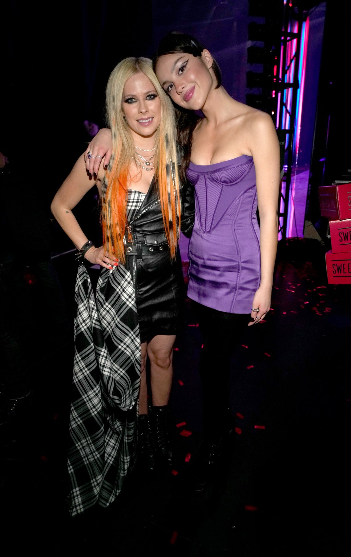Avril Lavigne and Olivia Rodrigo attend the 2022 iHeartRadio Music Awards at The Shrine Auditorium in Los Angeles, California on March 22, 2022.