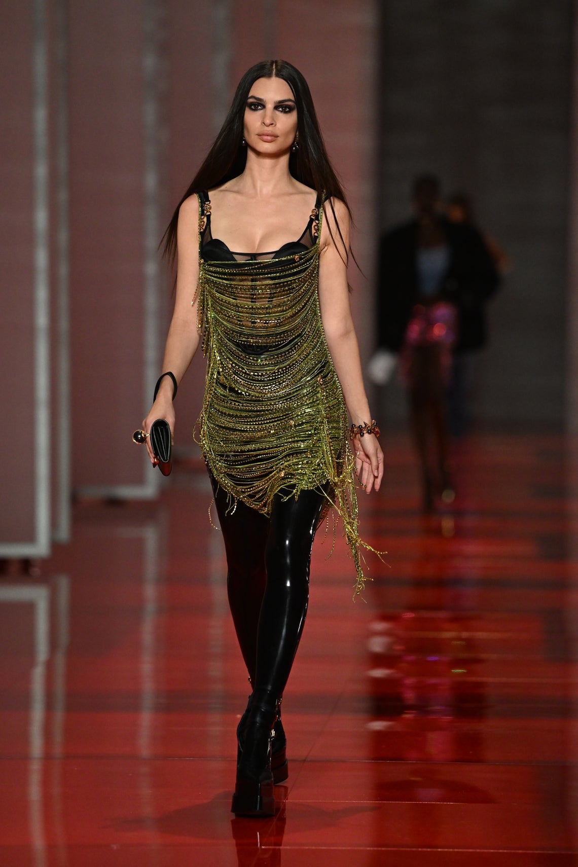 Milan, Italy. 24th Feb, 2022. Model Kendall Jenner walks on the runway at  the Prada fashion show during Fall Winter 2022 Collections Fashion Show at  Milan Fashion Week in Milan, Italy on