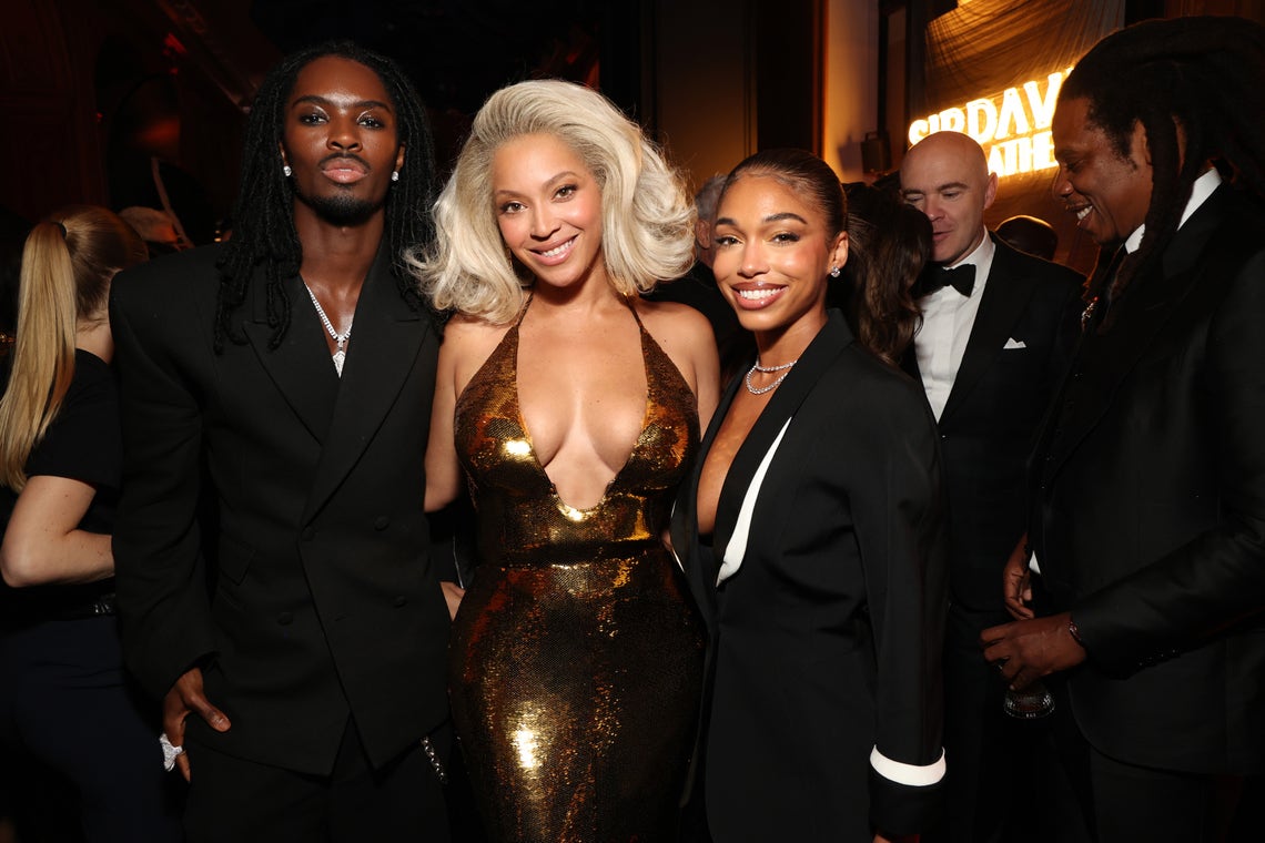 Alton Mason, Beyoncé, Lori Harvey and Jay-Z attend the SirDavis American Whisky Launch Party at Hôtel Plaza Athénée on September 23, 2024 in Paris, France.