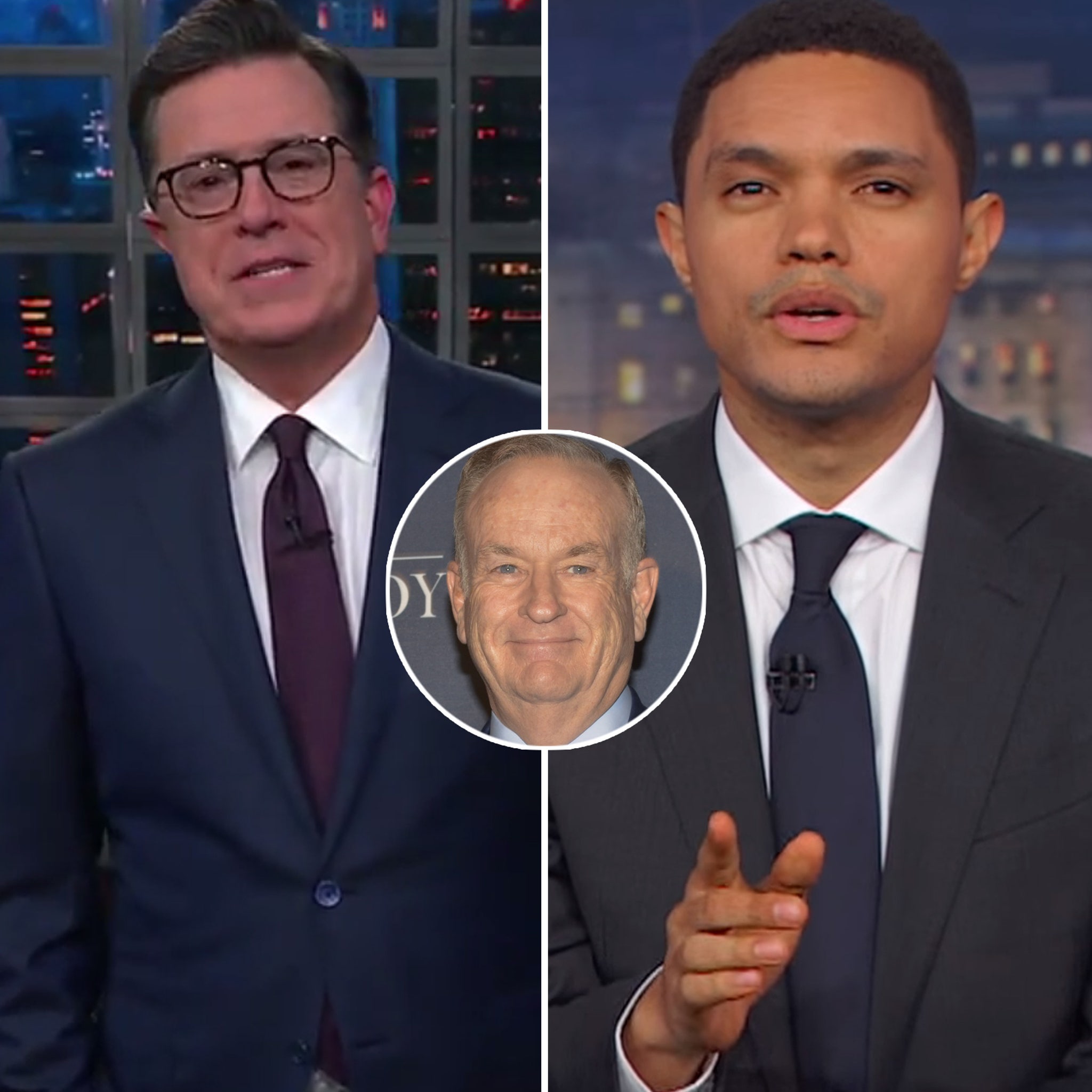 Stephen Colbert Trevor Noah Roast Bill O Reilly For Blaming God For Sexual Harassment Allegations